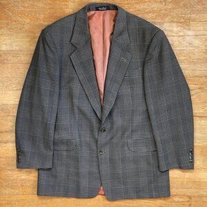 Vintage Mens Glen Plaid Blazer Size 42S 1980s Woven Wool Sport Coat Suit Jacket